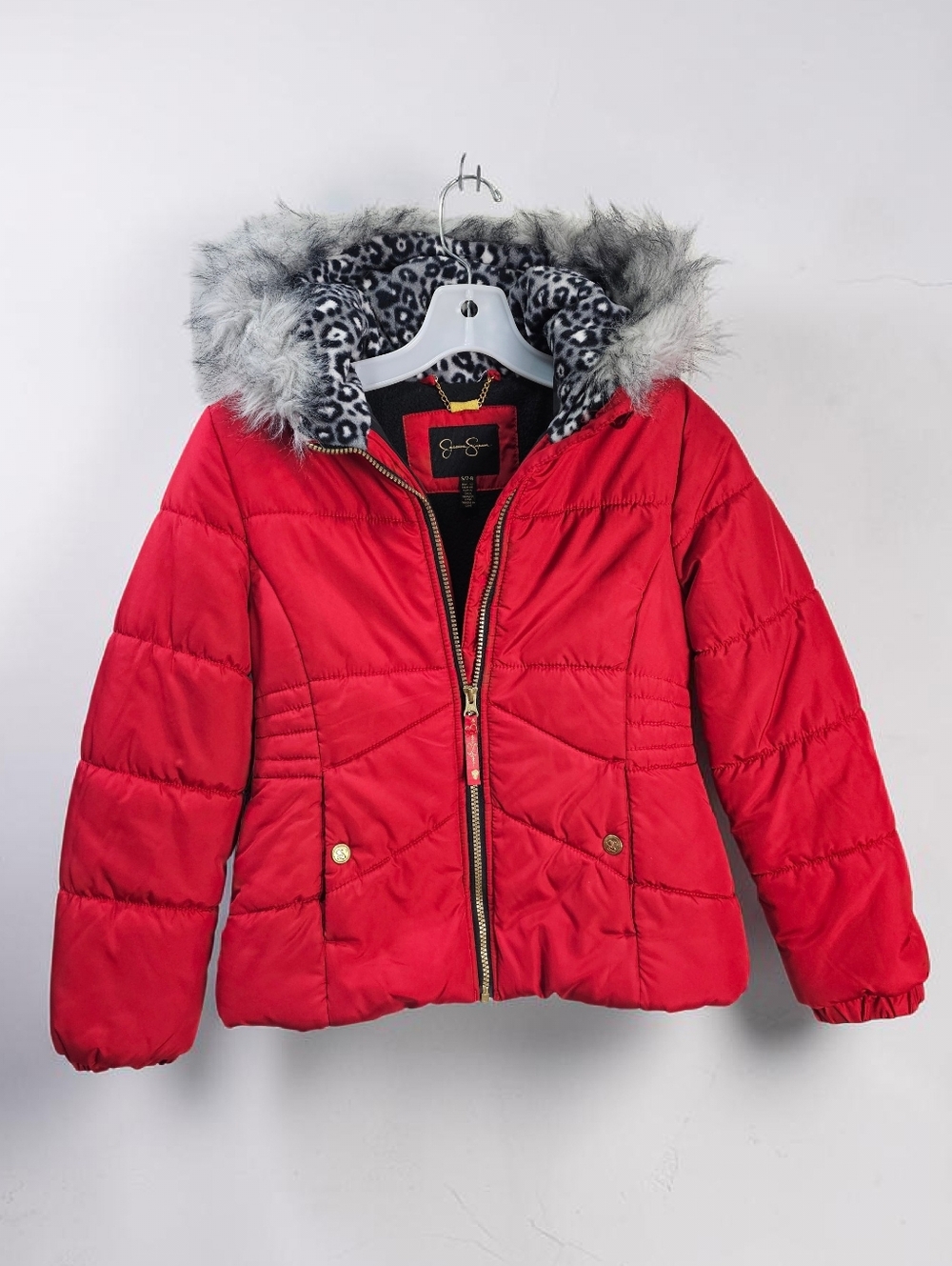 Jessica Simpson Red Puffer Jacket Faur Fur Trim Hood Size Small
